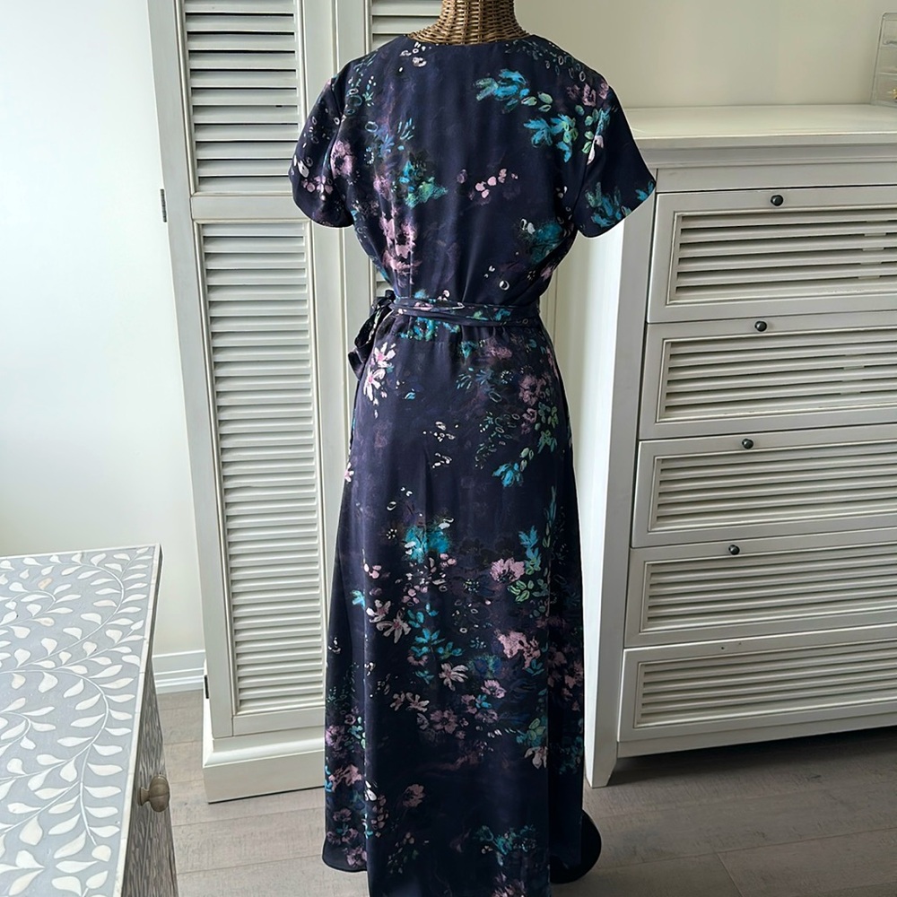 Babaton XS Floral Wrap Dress in Charcoal/Pink/Blue/Green - Picture 3 of 8